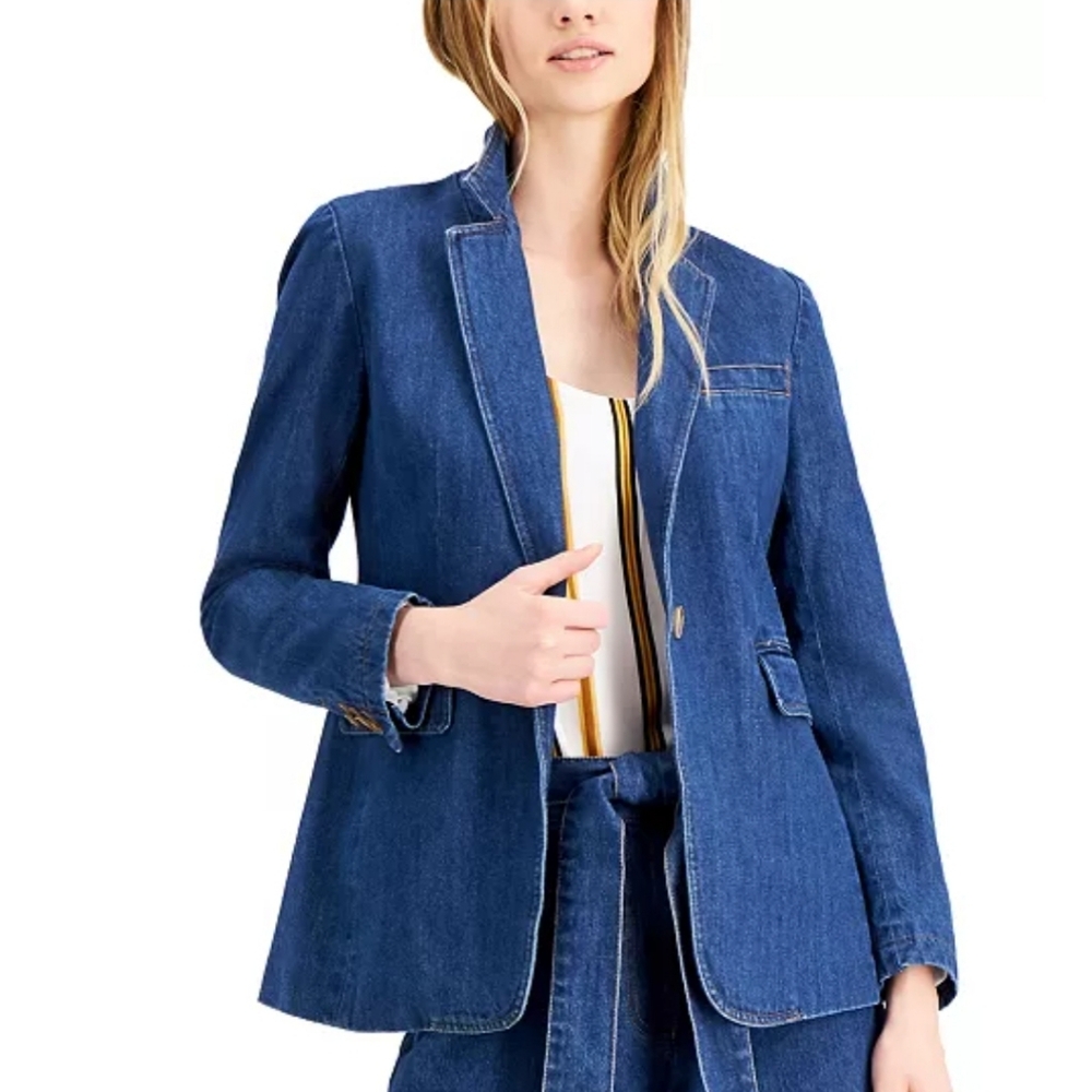 Bar III Dark Blue Denim Blazer